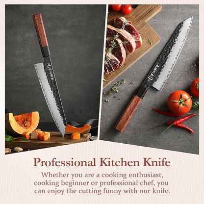 HEZHEN Kiritsuke Knife,9.5 Inches,3 Layers High Carbon Clad Steel Japanese Knife, Composite Forging Steel, Professionl Professional Japanese Kitchen Knife, Redwood Octagonal Handle