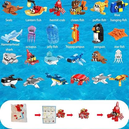 34 Packs Party Favors for Kids, Ocean Animal Building Blocks for Goodie Bags Stuffers Classroom Prizes, Valentines Day Birthday Gifts for Boys Girls Ages 6+