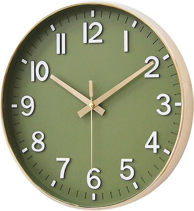 HZDHCLH Wall Clocks Battery Operated,Wall Clock Green Gold,12 inch Wall Clock Silent Non Ticking Modern 3D Numbers for Kitchen Bedroom Living Room Office Classroom Decor