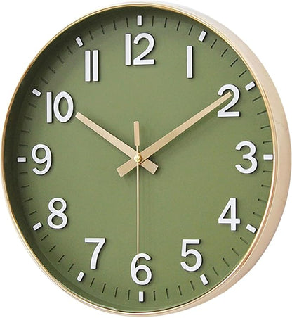 HZDHCLH Wall Clocks Battery Operated,Wall Clock Green Gold,8 inch Wall Clock Silent Non Ticking Modern 3D Numbers for Kitchen Bedroom Living Room Office Classroom Decor