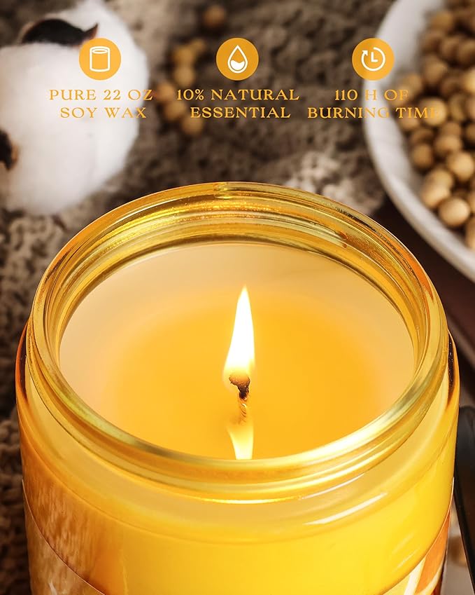 AOOVOO Citrus Lemon Odor Eliminating Highly Fragranced Candle - Eliminates 95% of Pet, Smoke, Food, and Other Smells Quickly, Air Freshing Soy Candle, 22 oz Up to 110 Hours Burn time