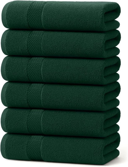 DAN RIVER 6-Pack Premium Hand Towels (16x28 Inches) - 100% Cotton, Ultra Soft, Lightweight, Highly Absorbent Towels for Bathroom, Spa, Gym, Salon, Hotel, and Travel - 550 GSM, Hunter Green