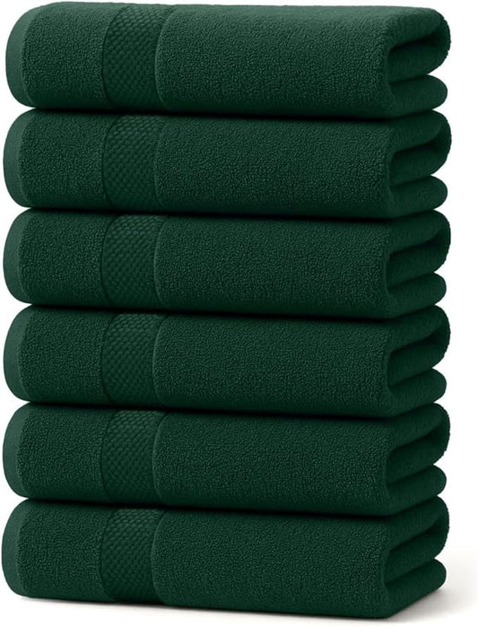 DAN RIVER 6-Pack Premium Hand Towels (16x28 Inches) - 100% Cotton, Ultra Soft, Lightweight, Highly Absorbent Towels for Bathroom, Spa, Gym, Salon, Hotel, and Travel - 550 GSM, Hunter Green