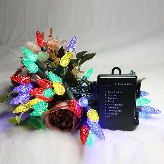 50LED C6 Lights,Green Wire,Waterproof Battery Case,Multi Functions,Timer,Multi