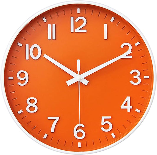 HZDHCLH Wall Clocks Battery Operated,Wall Clock Orange,12 inch Wall Clock Silent Non Ticking Modern 3D Numbers for Kitchen Bedroom Living Room Office Classroom Decor