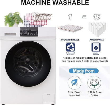 Kitinjoy Cotton 8 Pack Terry Kitchen Dish Cloths, 12 x 12 Inches Super Soft and Absorbent Dish Rags, Quick Drying Dish Towels for Washing Dishes, Brown