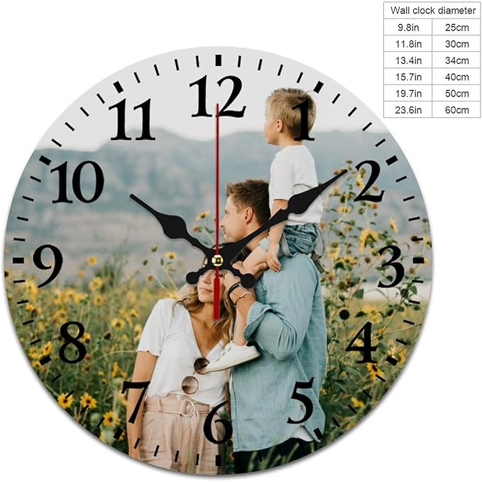Custom Clock Personalized Round Wall Clock with Photo Customized Picture Clock for Bedroom Living Room Kitchen Decor