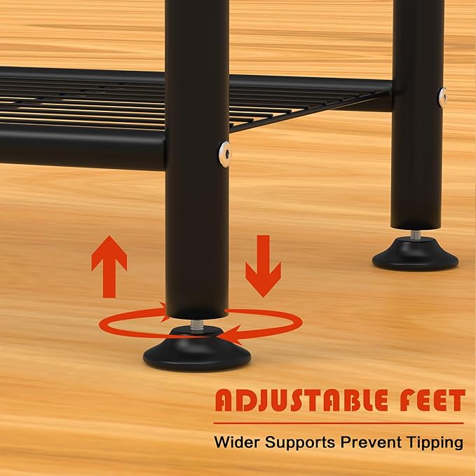 Narrow Clothing Rack with 3 Tier Metal Shelves, 71.9 Inch Tall Garment Rack with 8 Hooks, Freestanding Closet Organizer with Adjustable Leveling Feet for Small Space, Bedroom (Black)