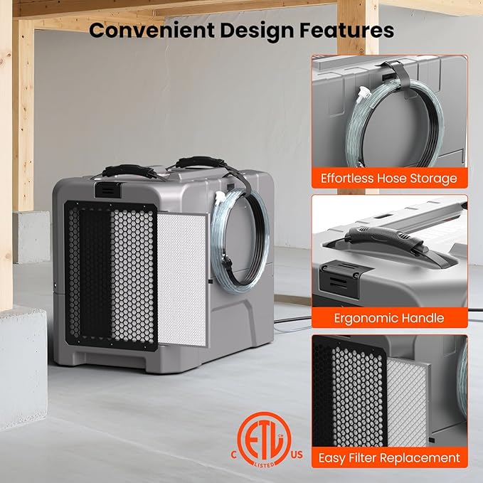 Abestorm Smart WiFi LGR85 Commercial Dehumidifiers with Pump, 180 PPD Industrial Dehumidifier for Basement, Crawl Space, Warehouse, Auto Defrosting, APP Control, 5 Years Limited Warranty