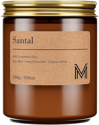 M&SENSE Santal Scented Christmas Candle Gift, Aromatherapy Candle Set for Women, Soy Wax Candles Home Scented, Long Lasting Amber Jar Candles Gift for Christmas, Thanksgiving, Holiday