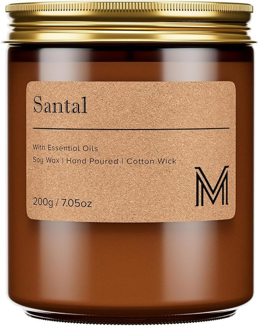 M&SENSE Santal Scented Christmas Candle Gift, Aromatherapy Candle Set for Women, Soy Wax Candles Home Scented, Long Lasting Amber Jar Candles Gift for Christmas, Thanksgiving, Holiday