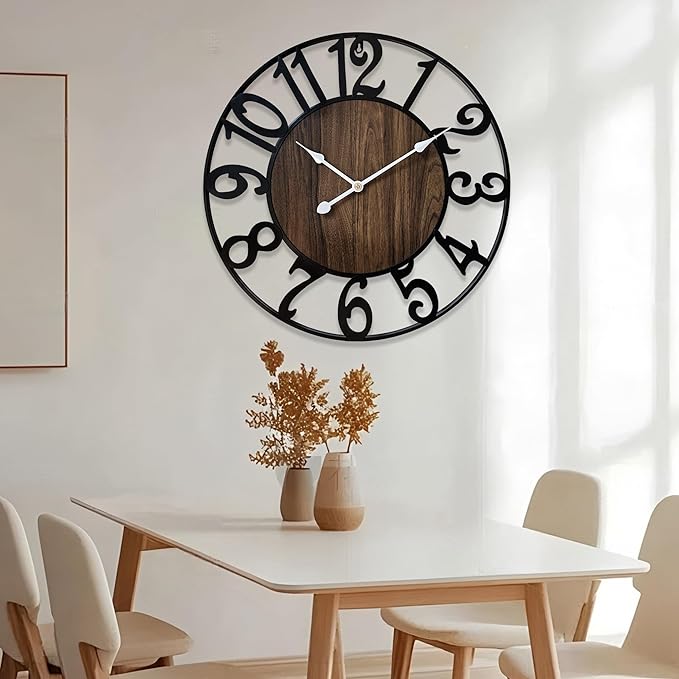 30 Inch Large Wall Clock for Living Room Bedroom Kitchen Mantel Decor, Battery Operated Decorative Quiet Ticking Metal Round Modern Farmhouse Arabic Numerals Big Clock Wall Decor