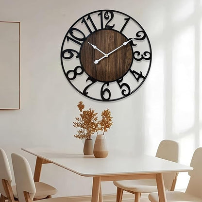 30 Inch Large Wall Clock for Living Room Bedroom Kitchen Mantel Decor, Battery Operated Decorative Quiet Ticking Metal Round Modern Farmhouse Arabic Numerals Big Clock Wall Decor