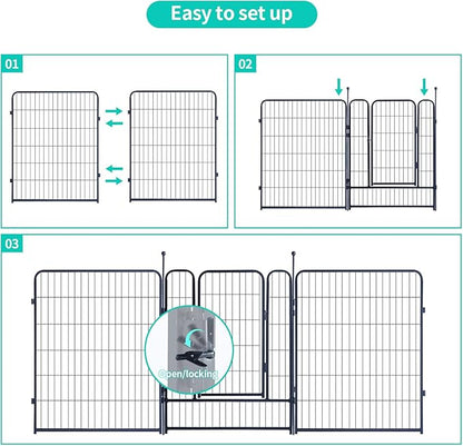 Dog Playpen,Portable Outdoor Dog Fence, Dog Playpen for Large/Medium/Small Dogs, Dog Fences for The Yard,with Doors Foldable Metal (40 inch, 32 Panels)
