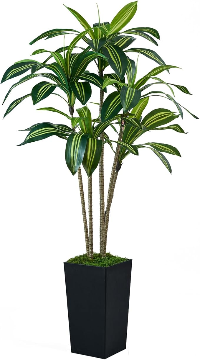 Artificial Dracaena Tree 5FT, Faux Tree with Black Tall Planter, Fake Yucca Tree Tall Faux Plants Indoor, Floor Plant for Home Office Living Room Garden Decor Outdoor, Housewarming Gift