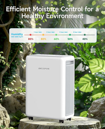 2000 Sq.Ft Dehumidifier for Basement, 30 Pints Dehumidifiers for Home with Drain Hose, 0.52 Gal Water Tank, Intelligent Humidity Control, Auto Shut Off, For Large Rooms and Home