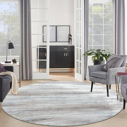 KOZYFLY Round Area Rug 6Ft Modern Abstract Ombre Living Room Circle Rug, Washable Rugs for Bedroom Non-Slip Soft Stain Resistant Striped, Print Distressed Beige Carpet for Living/Laundry/Kid Room