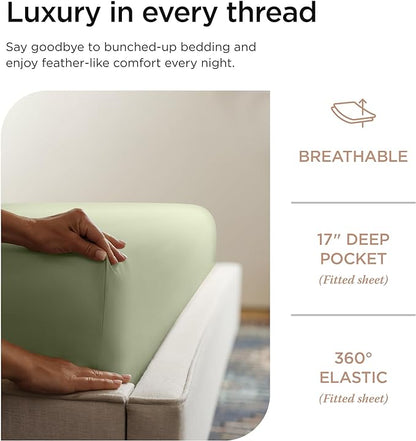 Threadmill Supima Cotton Sheets - 1000 Thread Count King Size Bed Sheets, 4 Pc Sage Green Hotel Quality Set