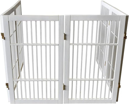 Pet Dog Gate Strong and Durable Freestanding Folding Acacia Hardwood Portable Wooden Fence Indoors or Outdoors by Urnporium (White Pet Gate, 6 Panel 30" Tall)
