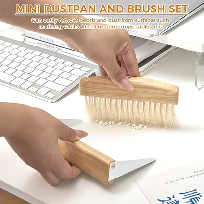 1 Set of mini Desktop Cleaning Broom and Dustpan Set, high-end Iron Sheet, Oak Wood, Sword Hemp Portable Desktop Cleaning Products, Suitable for Home Offices