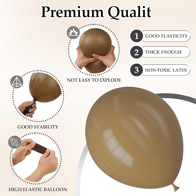 130PCS Khaki Balloons, Latex Balloons Different Sizes 18/12/10/5 Inch, Helium Balloons with Ribbon, Party Balloon Set for Birthday Wedding Graduation Anniversary Baby Shower Decorations.