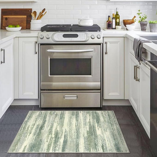 Modern Abstract Entryway Rug Indoor 2x3 Washable Rug Non-Slip Soft Small Area Rug Sage Green Grey Kitchen Mats Thin Print Faux Wool Floor Carpet Throw Rugs for Entrance Bedroom