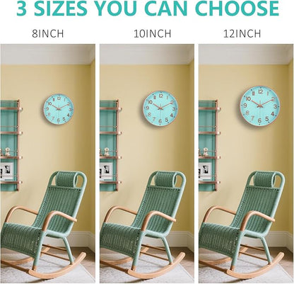 Modern Wall Clock, 10 Inch Digital Wall Clocks Battery Operated, Round Non Ticking Silent Analog Clock for Bedroom Living Room Kitchen Office Gym Classroom Decor, Blue Battery Clock