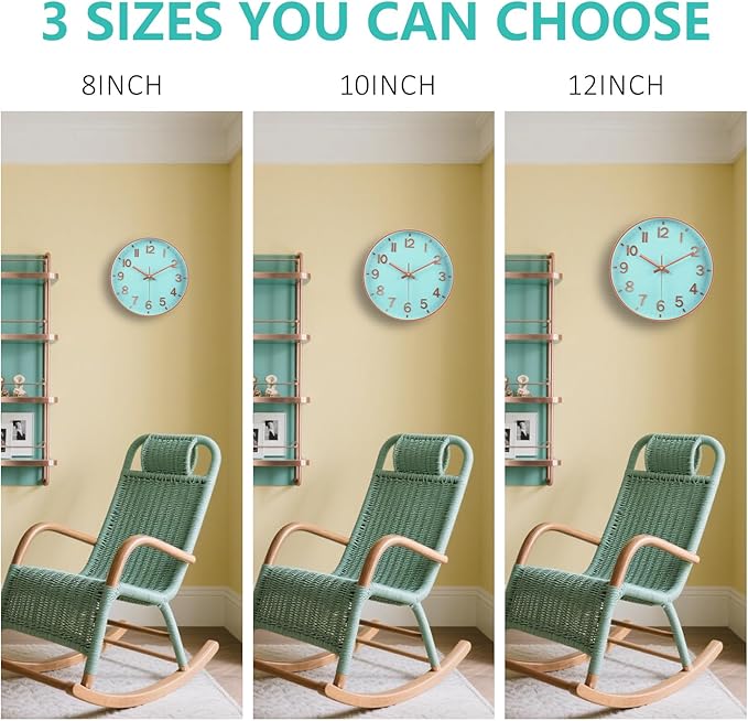 Wall Clocks Battery Operated, 12 Inch Non Ticking Digital Wall Clock, Silent Analog Clock for Bedroom Living Room Kitchen Office Gym Classroom, Large Number Clocks for Seniors Elderly, Blue