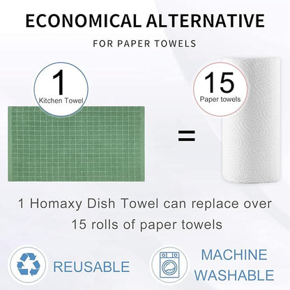 Homaxy 100% Cotton Terry Kitchen Towels(Grass Green, 20 x 28 inches), Checkered Designed, Soft and Super Absorbent Dish Towels, Large 8 Pack