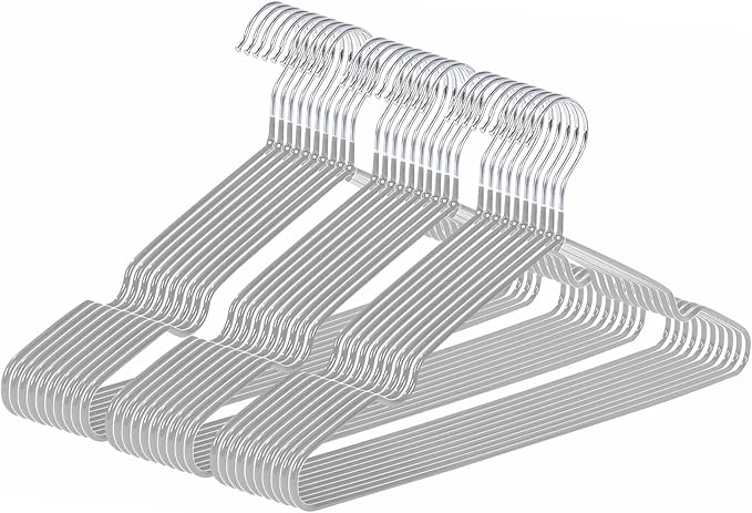 Ultra-Thin Metal Hangers, 30 Pack Non-Slip PVC Coated Space Saving Clothes Hangers for Closet, 16 inch Wide for Suits, Dresses, Jackets（Gray）