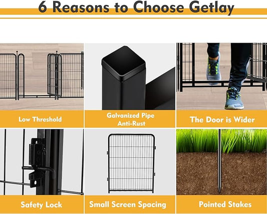 Dog Playpen 48 inch(H) 4 Panels Dog Fence Outdoor for Yard. Metal Dog Pen Heavy Duty Pet Puppy Exercise Pen for Rv Camping Garden Yard, Wide Door Low Threshold Dog Fence Total 8.9 Ft(L)