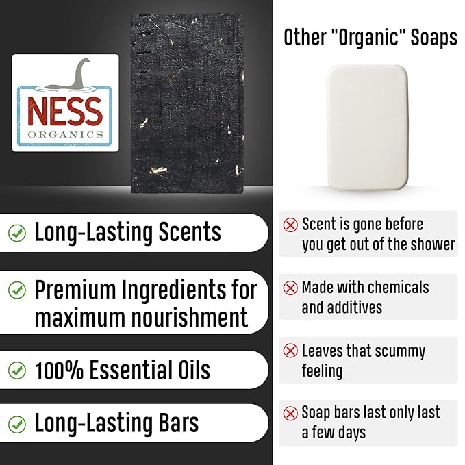 Ness Mens Soap Bar - Pine Tar Scent, Natural Soap For Men With Organic Ingredients, Mens Bar Soap With Essential Oils, Moisturizing Bar Soap For Men, Handmade In The USA, Cruelty Free, Vegan