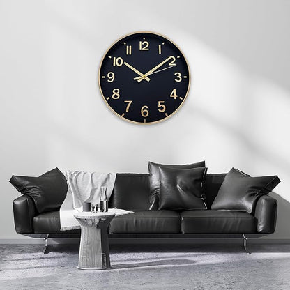 HZDHCLH Wall Clocks Battery Operated,Wall Clock Black Gold,10 inch Wall Clock Silent Non Ticking Modern 3D Numbers for Kitchen Bedroom Living Room Office Classroom Decor