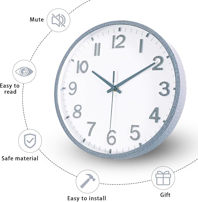 Wall Clocks Battery Operated 12 inch Modern Wall Clock,Silent Non Ticking Wall Clock for Living Room Bedroom Kitchen Office Classroom Decor (Wood Grain Gray White)