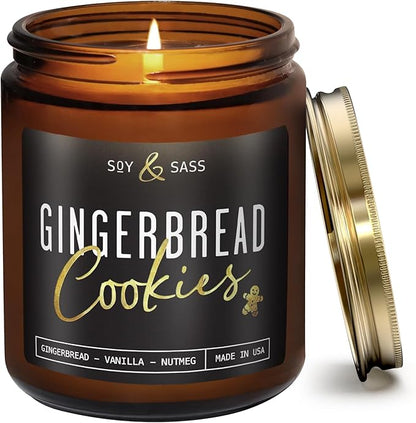 Gingerbread Candle, Christmas Candles Scented – ‘Gingerbread Cookies’ Soy Candle, w/Gingerbread, Cinnamon & Vanilla - Infused with Essential Oils I 9oz, 50Hr, Made in USA