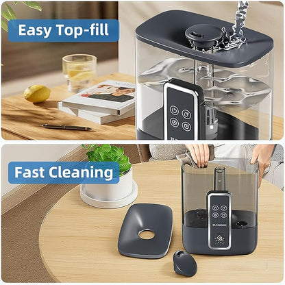 Flymoon 5L Mist Humidifier for Bedroom Large Room, Humidifier for Baby & Plants, Top Fill, 28dB, 3 Mist Levels, 12H Timer, App Control, Black