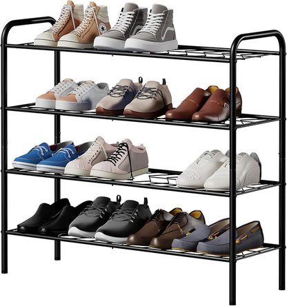 4-Tier Metal Shoe Rack, Free Standing Shoe Storage Rack for Entryway, Closet and Hallway (Black, 4-Tier)