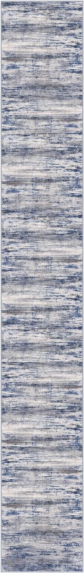 KOZYFLY Modern Abstract Washable Rug Runner 2.6x18 Hallway Rug Runner Non-Slip Soft Kitchen Runner Rugs, Grey-Blue Striped Carpet for Entryway Bathroom Laundry Room Foyer