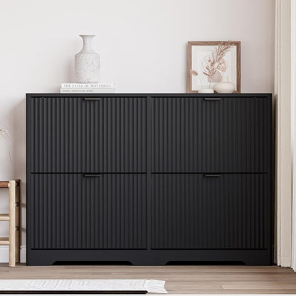 Large Shoe Cabinet for Entryway, Shoe Rack Cabinet with 4 Flip Drawer and Adjustable Shelves for Small Apartment, Foyer