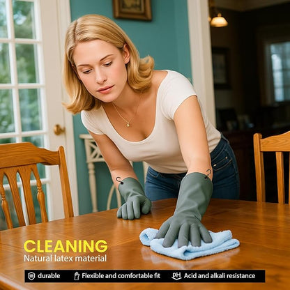 Rubber Dishwashing Gloves for Kitchen 4 Pairs Cleaning Household Dish Washing Reusable & Waterproof Latex Glove(Medium/with Hook)