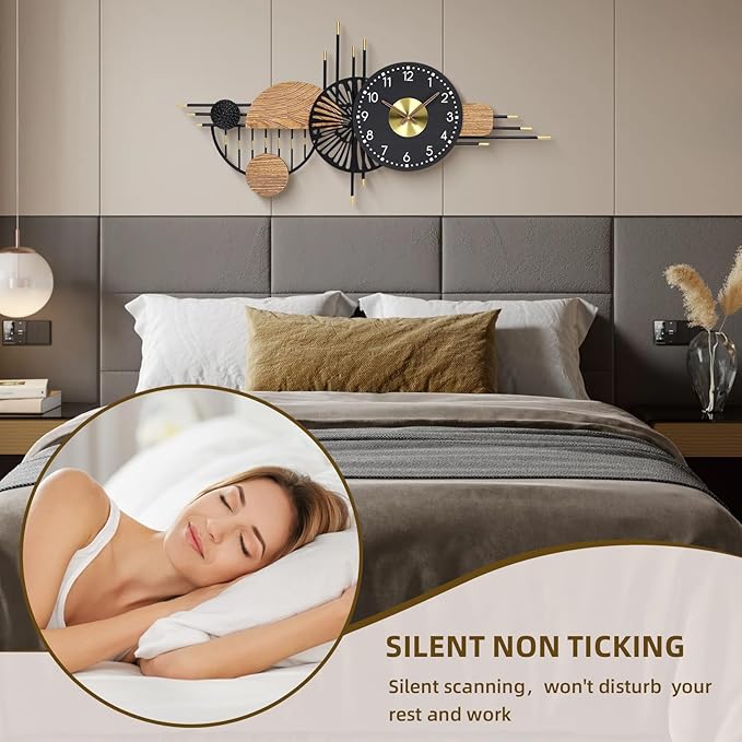 39x19 Inches Modern Large Wall Clocks for Living Room Decor, Silent Non-Ticking Battery Operated Decorative Analog Clock for Bedroom, Office, Kitchen, Entryway