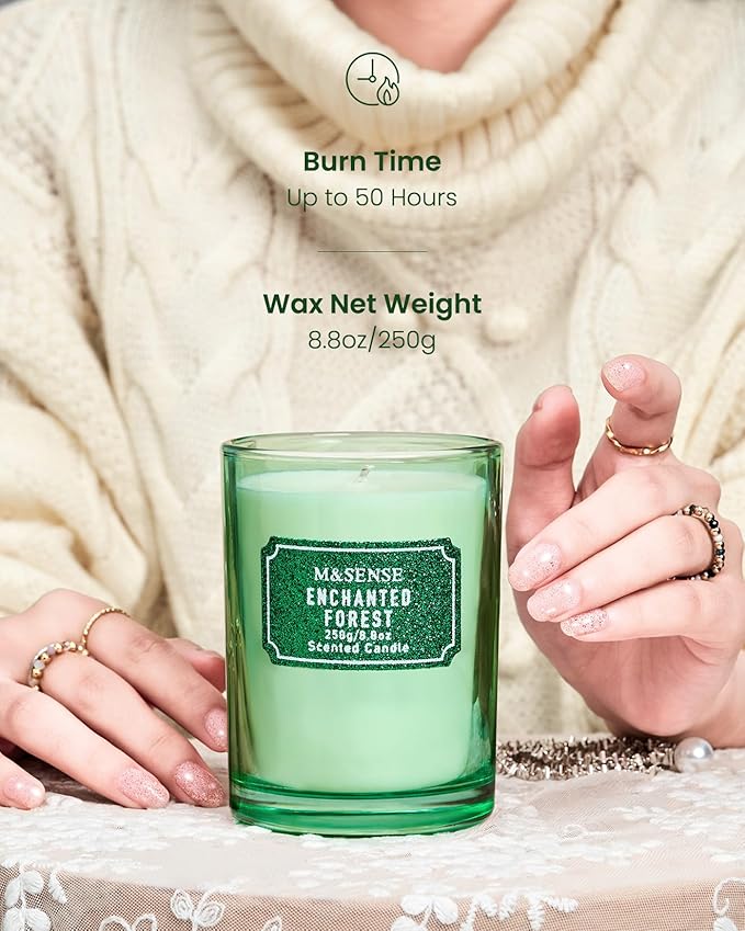 M&SENSE Cederwood Pine Scented Candles, Christmas Candle Home Glitter Jar Candle, Holiday Gifts for Women, Strong Scented Natural Soy Candle for Christmas Decor, 50 Hours Long Burning Candles