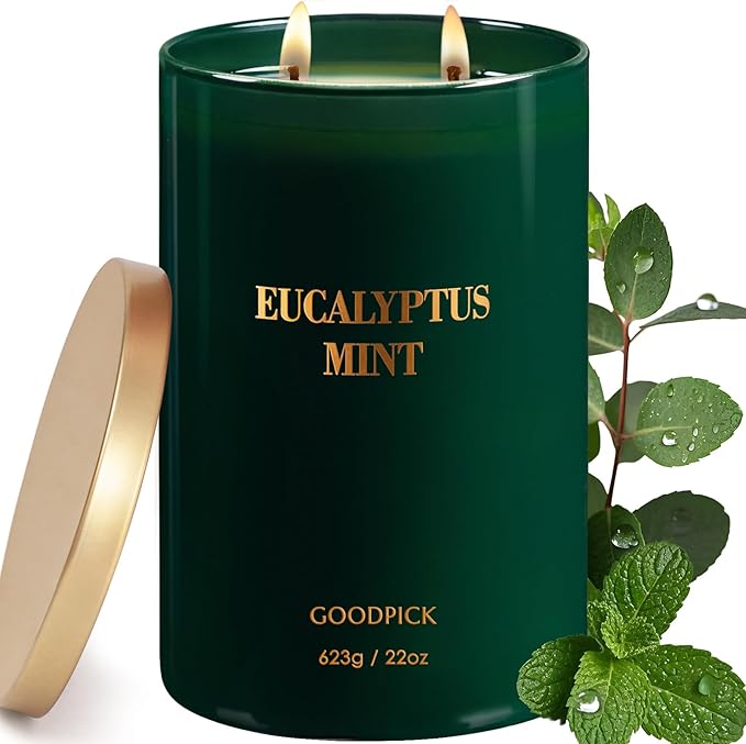 Goodpick Candle Eucalyptus Mint, Soy Candles for Home Scented, Stress Relief, 22oz Long Lasting 120 Hours
