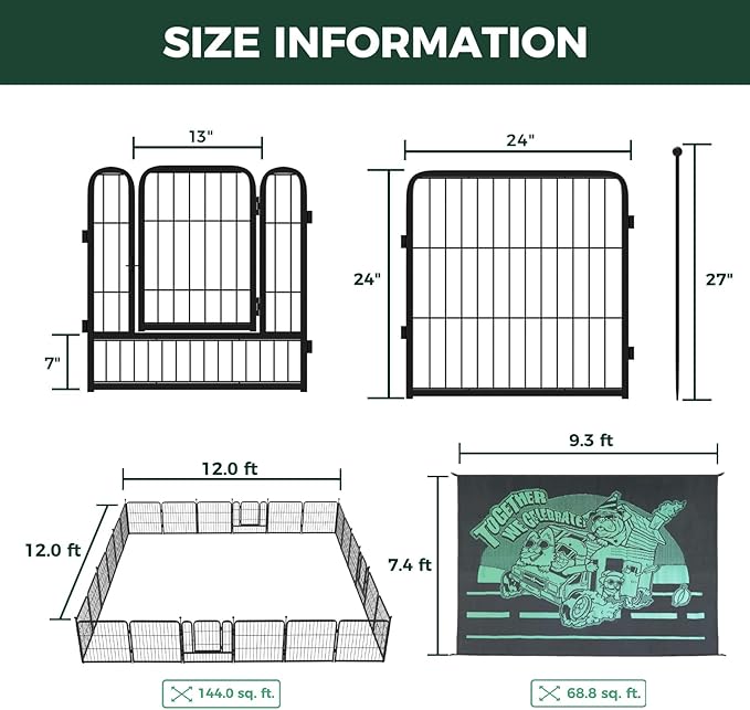 FXW Instant Unleashed Dog Playpen, Portable Pet Fence for Outdoor, RV Trips, and Camping, 24 inch, 24 Panels for Puppy and Small Dogs with 7' x 9' RV Mat│Patented