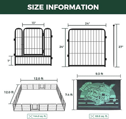 FXW Instant Unleashed Dog Playpen, Portable Pet Fence for Outdoor, RV Trips, and Camping, 24 inch, 24 Panels for Puppy and Small Dogs with 7' x 9' RV Mat│Patented