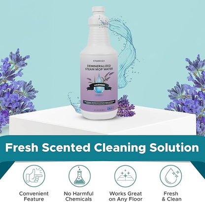 Steam & Go Demineralized Water for Steam Cleaner - PVC-Free Floor Cleaning Solution Compatible for All Steam Mops - Multi-Surface Cleaner for Home Surfaces - Lavender Scent, 32 oz (Pack of 18)