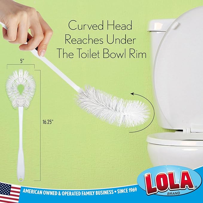 LOLA Toilet Bowl Brush w/Curved Head, 4 Pack, Coated Wire, Durable Poly Bristles, Reaches Under Toilet Bowl Rim