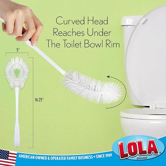 LOLA Toilet Bowl Brush w/Curved Head, 4 Pack, Coated Wire, Durable Poly Bristles, Reaches Under Toilet Bowl Rim