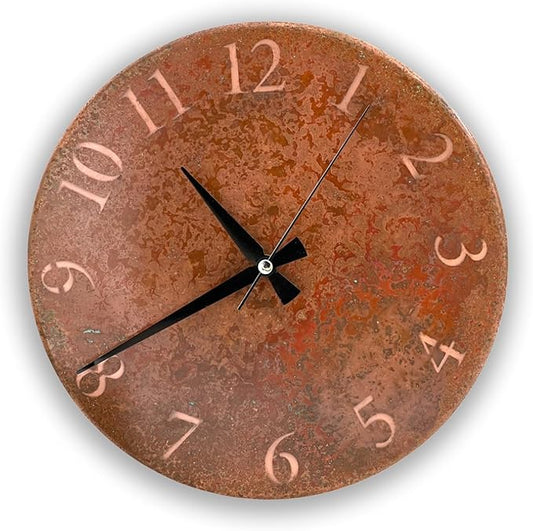 Handmade Pure Copper Wall Clock for Home Decoration, Decor Clock for Living Room, Bedroom and Kitchen, Rustic Decorative Mural Clock Art for Farmhouse (Rusty Numbers, 11)