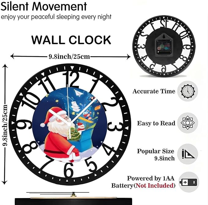 Wall Clock 10 Inch Silent Non-Ticking Modern Clocks Battery Operated - Analog Small Classic for Office, Home, Living Room,Bathroom, Kitchen, Bedroom, School,Snowman Clock
